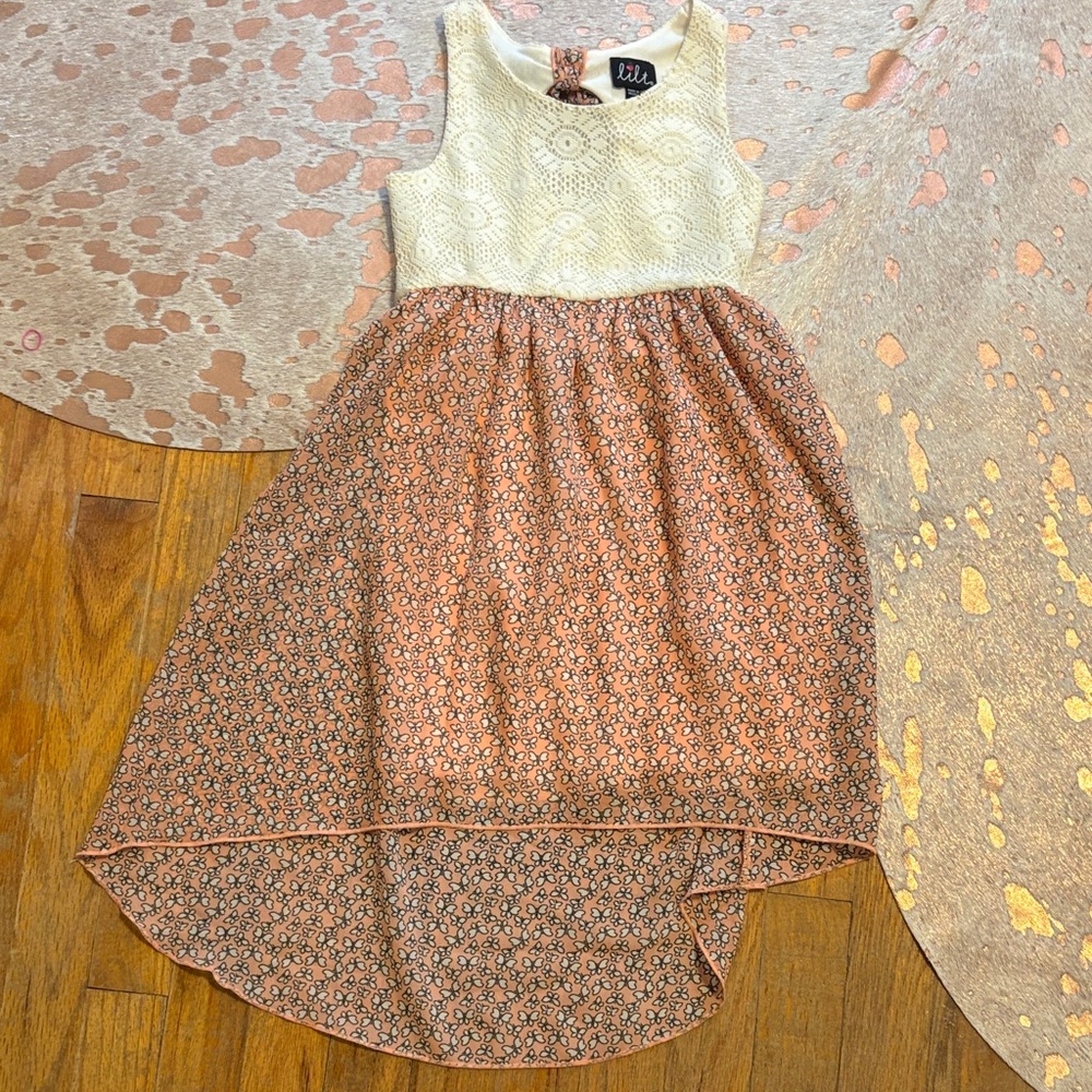 lilt Cream Lace Top with Peach Floral High-Low Skirt Dress